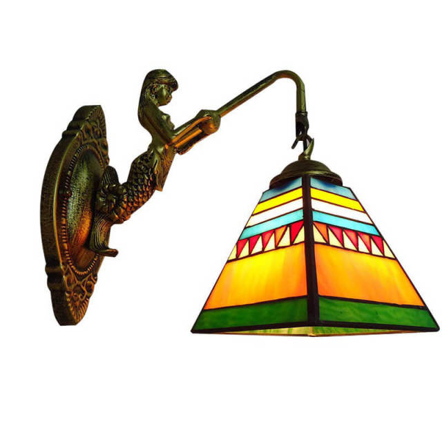 Tiffany Wall Light 3.9&quot; Wide 1-Light Retro Wall Sconces with Stained Glass Shade