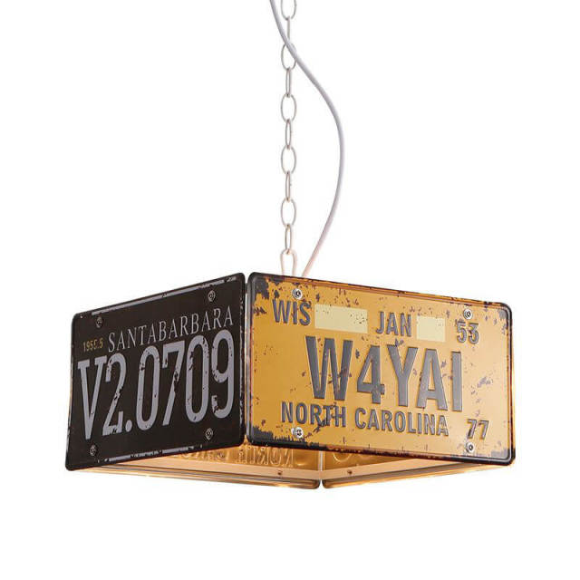 OOVOV Industrial Pendant Light Fixture Loft Retro Wrought Iron Chandelier 3 Lights License Plate Restaurant Coffee Bar Hanging Lamp E27 Base