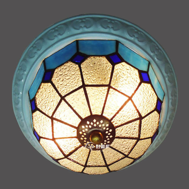 OOVOV Tiffany Glass Ceiling Light Mediterranean Style 13 inch Bedroom Kitchen Entrance Corridor Balcony Ceiling Lamp