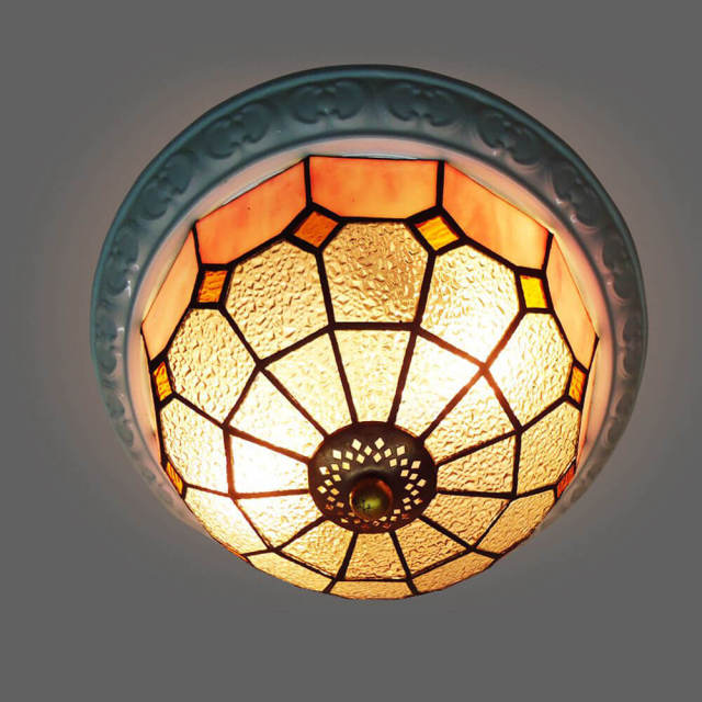 OOVOV Tiffany Glass Ceiling Light Mediterranean Style 13 inch Bedroom Kitchen Entrance Corridor Balcony Ceiling Lamp