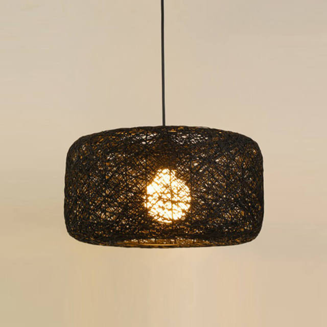 OOVOV Pendant Light Creative Bird Nest Pendant Lamps With Beige Rattan Lampshade 16&quot;D Natural Twine