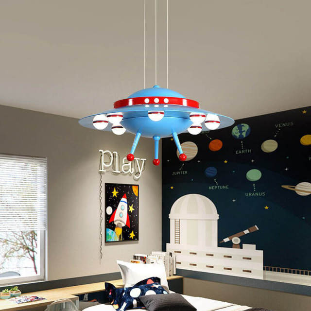 OOVOV Cartoon Childrens Room Pendant Lights Creative UFO Pendant Lamp Chandelier with LED Light Sources for Kids Room Bedroom Boys Room