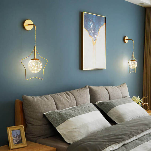 OOVOV Bedroom Wall Sconce Lighting Star Wall Lamp with Glass Shade for Living Room Bedrooms Indoor Bedside Decoration