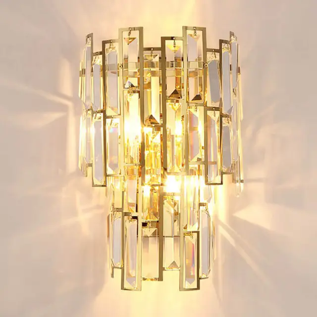 OOVOV Crystal Wall Light Modern Gold Wall Sconce Night Light Fixture for Room Lighting Bedroom Bedside Living Room Hallway 2*E14 Socket