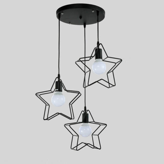 OOVOV 3-Lights Pendant Lighting Adjustable Pendant Hanging Light Fixtures with Metal Star Lampshade E27 Base for Kitchen Island Dining Room Hotel Sho