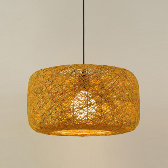 OOVOV Pendant Light Creative Bird Nest Pendant Lamps With Beige Rattan Lampshade 16&quot;D Natural Twine