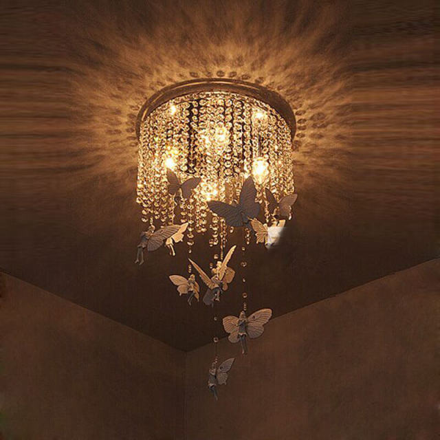 OOVOV Crystal Angel Ceiling Lamp Romantic Kids Room Ceiling Lighting Bedroom Study Room Baby Room Pendant Light Fixtures