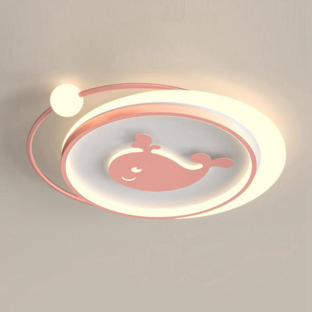 OOVOV LED Cartoon Flush Mount Ceiling Light Acrylic Whale Shape Eye protection Ceiling Lighting for Boy Girl Bedroom Kids Room