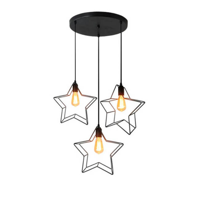 OOVOV 3-Lights Pendant Lighting Adjustable Pendant Hanging Light Fixtures with Metal Star Lampshade E27 Base for Kitchen Island Dining Room Hotel Sho