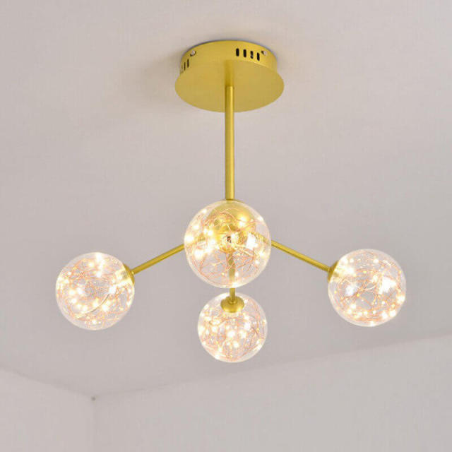 OOVOV Ceiling Pendant Light Fixtures Gold Iron Chandeliers with Glass Ball Lampshade for Bedroom Dining Room Balcony Entrance LED Light Sources