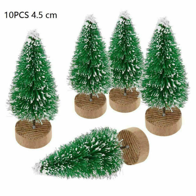 OOVOV 10Pcs Artificial Christmas Trees Mini Pine Tree with Snow Wood Base Decor 4.5CM