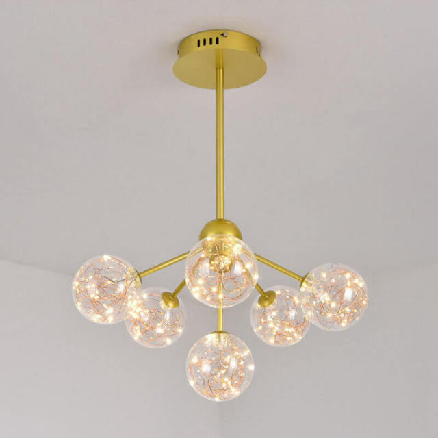 OOVOV Ceiling Pendant Light Fixtures Gold Iron Chandeliers with Glass Ball Lampshade for Bedroom Dining Room Balcony Entrance LED Light Sources