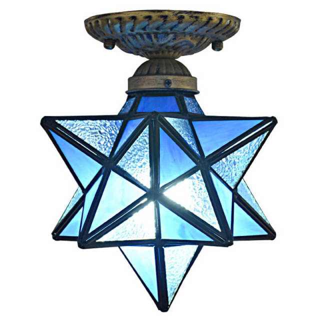 OOVOV Glass Star Close-to-Ceiling Light Tiffany Flush Mount Ceiling Light Fixture for Kitchen Porch Cafe Loft Bar Living Room
