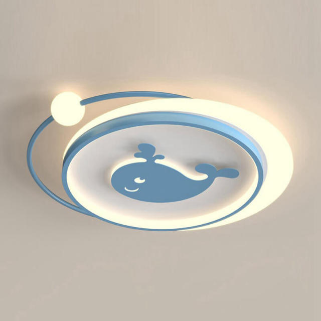 OOVOV LED Cartoon Flush Mount Ceiling Light Acrylic Whale Shape Eye protection Ceiling Lighting for Boy Girl Bedroom Kids Room