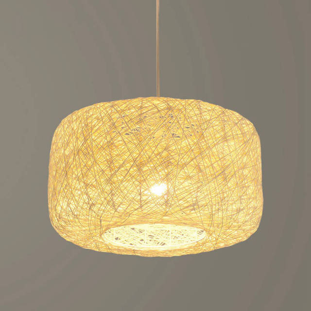 OOVOV Pendant Light Creative Bird Nest Pendant Lamps With Beige Rattan Lampshade 16&quot;D Natural Twine