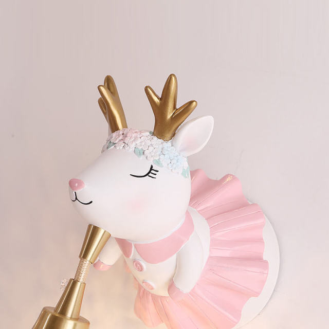 OOVOV Kids Room Wall Light - Cartoon Deer Wall Sconce With Gold Crystal Lampshade for Children Bedroom Bedsides Living Room Corridor