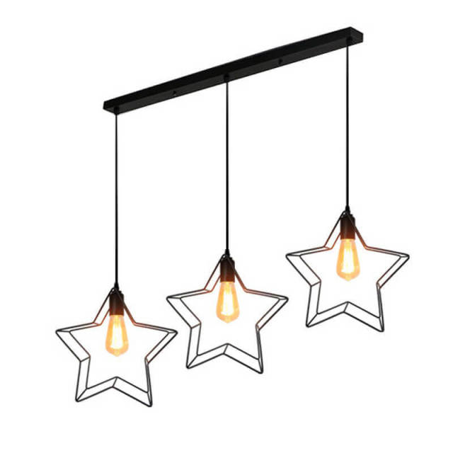 OOVOV 3-Lights Pendant Lighting Adjustable Pendant Hanging Light Fixtures with Metal Star Lampshade E27 Base for Kitchen Island Dining Room Hotel Sho