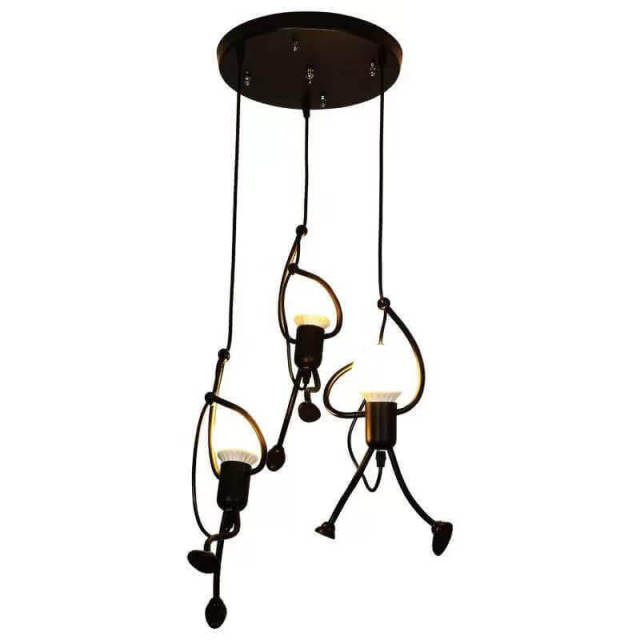 OOVOV Black Pendant Lighting Creative Little People 3 Lights Adjustable Hanging Lights for Bedroom Decor Iron Chandeliers for Indoor Dining Room