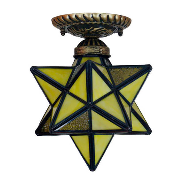 OOVOV Glass Star Close-to-Ceiling Light Tiffany Flush Mount Ceiling Light Fixture for Kitchen Porch Cafe Loft Bar Living Room