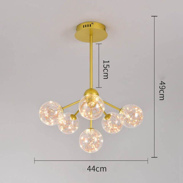 OOVOV Ceiling Pendant Light Fixtures Gold Iron Chandeliers with Glass Ball Lampshade for Bedroom Dining Room Balcony Entrance LED Light Sources