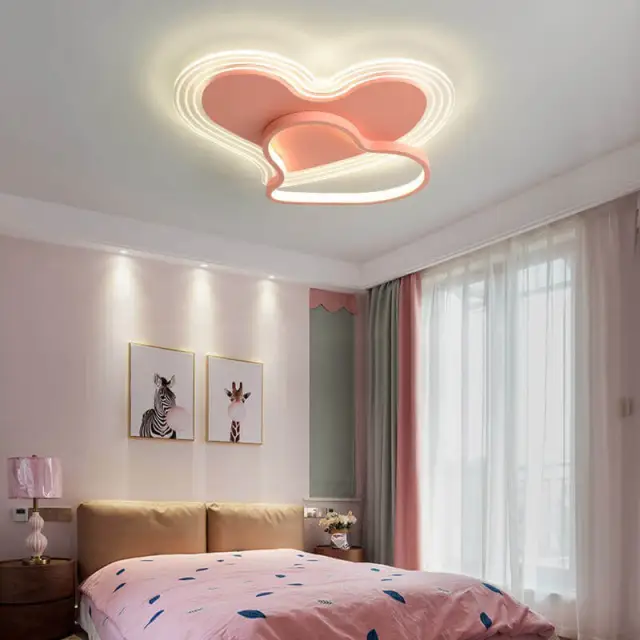 OOVOV Childrens Bedroom Ceiling Lamps Pink Heart Princess Room Baby Room Ceiling Lamp Fixtures Built-in 32W Light Source