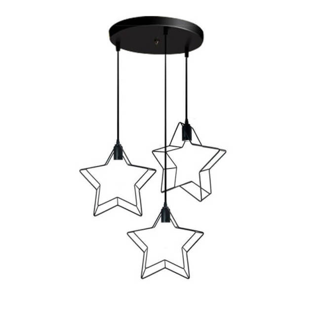 OOVOV 3-Lights Pendant Lighting Adjustable Pendant Hanging Light Fixtures with Metal Star Lampshade E27 Base for Kitchen Island Dining Room Hotel Sho