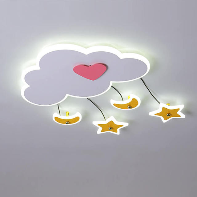 OOVOV Cartoon LED Ceiling Light Flush Mount Lighting Fixtures with Cloud Shape 40W Moon Star Ceiling Lamp for Baby Room Bedroom Children Room