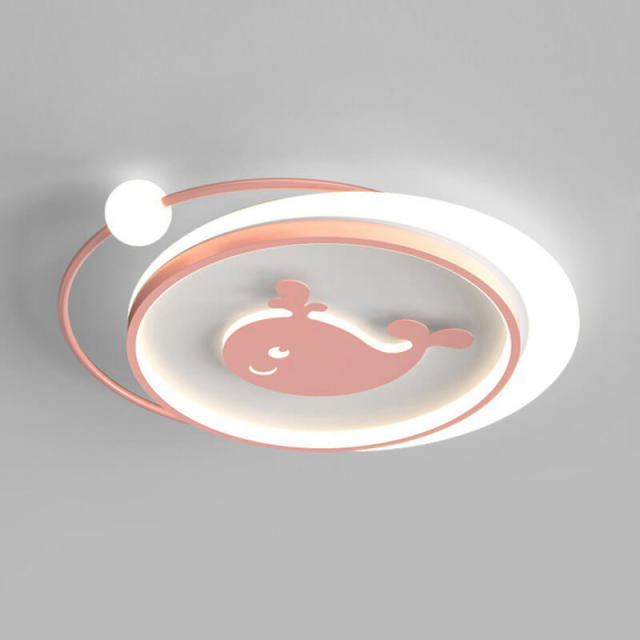 OOVOV LED Cartoon Flush Mount Ceiling Light Acrylic Whale Shape Eye protection Ceiling Lighting for Boy Girl Bedroom Kids Room