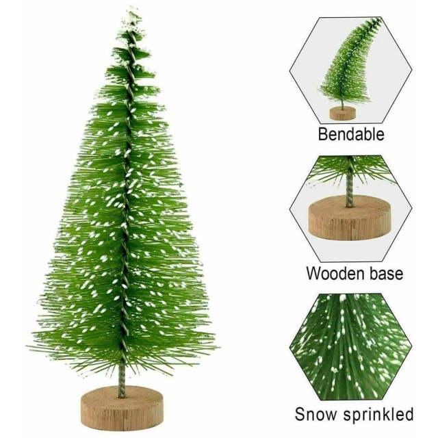 OOVOV 10Pcs Artificial Christmas Trees Mini Pine Tree with Snow Wood Base Decor 4.5CM