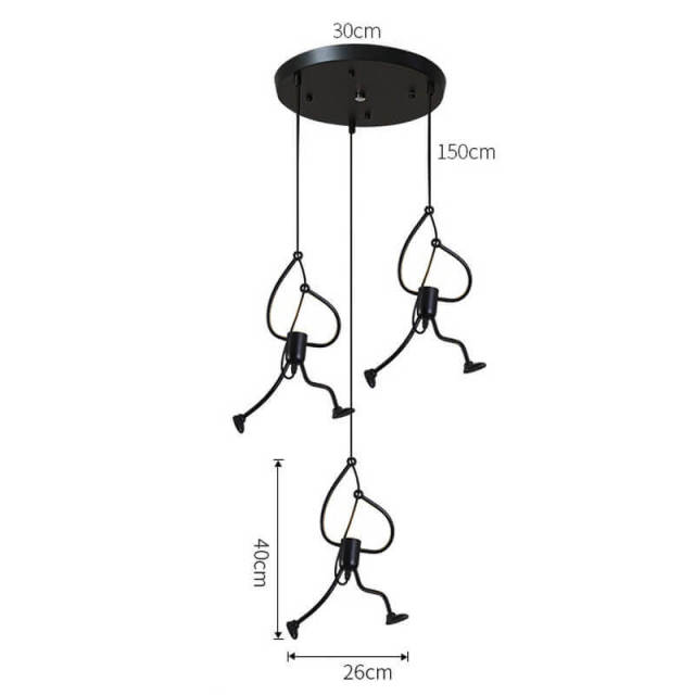 OOVOV Black Pendant Lighting Creative Little People 3 Lights Adjustable Hanging Lights for Bedroom Decor Iron Chandeliers for Indoor Dining Room