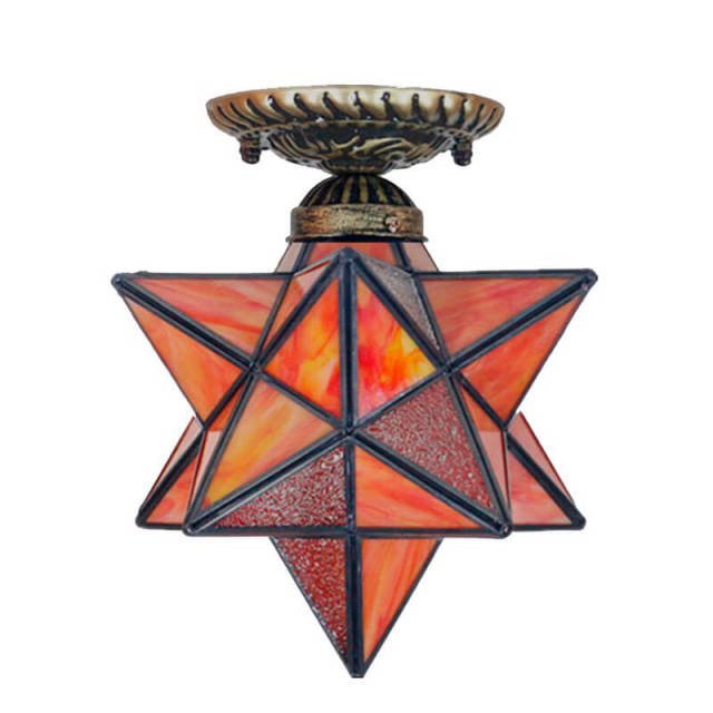 OOVOV Glass Star Close-to-Ceiling Light Tiffany Flush Mount Ceiling Light Fixture for Kitchen Porch Cafe Loft Bar Living Room