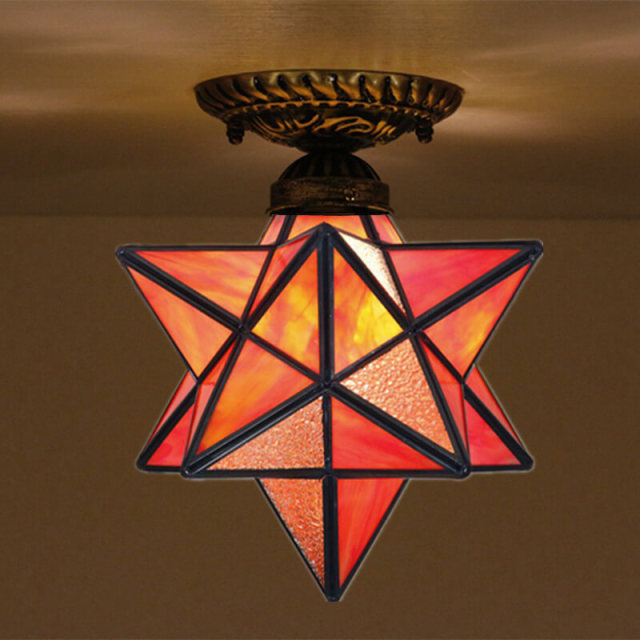 OOVOV Glass Star Close-to-Ceiling Light Tiffany Flush Mount Ceiling Light Fixture for Kitchen Porch Cafe Loft Bar Living Room