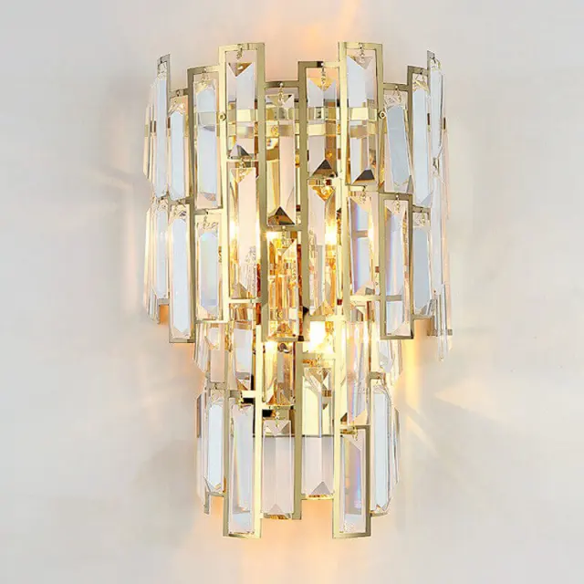 OOVOV Crystal Wall Light Modern Gold Wall Sconce Night Light Fixture for Room Lighting Bedroom Bedside Living Room Hallway 2*E14 Socket