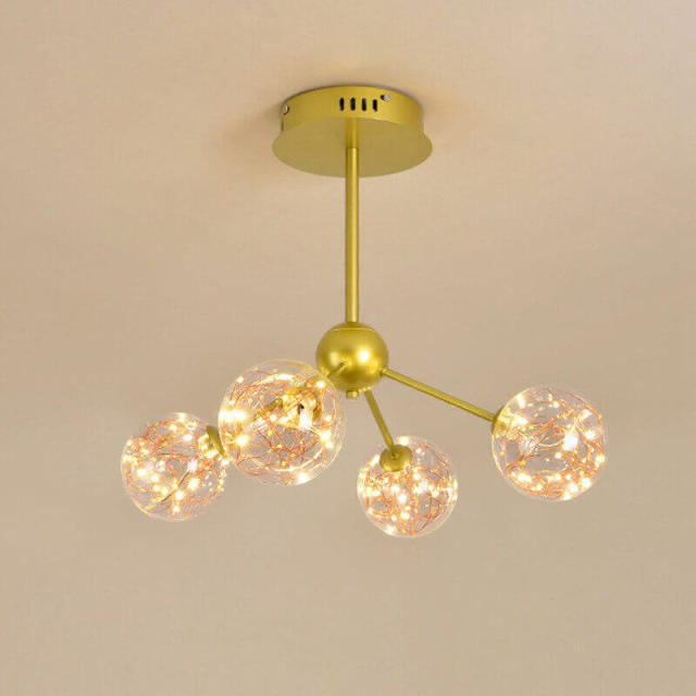 OOVOV Ceiling Pendant Light Fixtures Gold Iron Chandeliers with Glass Ball Lampshade for Bedroom Dining Room Balcony Entrance LED Light Sources