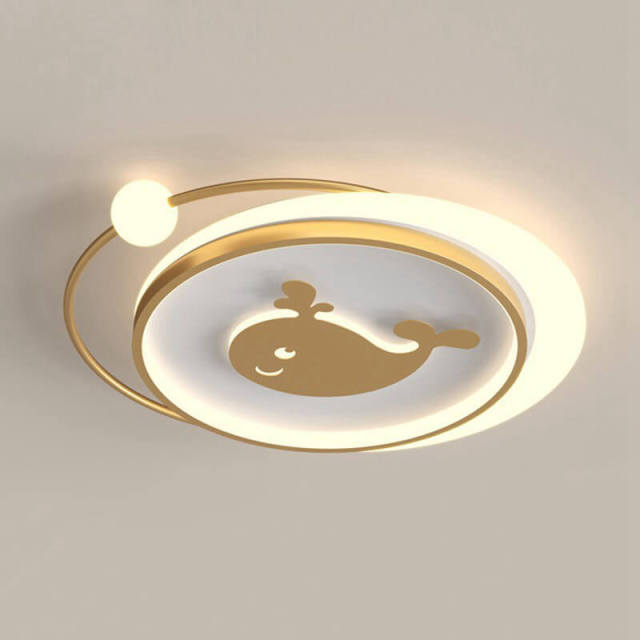 OOVOV LED Cartoon Flush Mount Ceiling Light Acrylic Whale Shape Eye protection Ceiling Lighting for Boy Girl Bedroom Kids Room