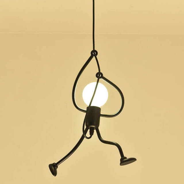 OOVOV Black Pendant Lighting Creative Little People 3 Lights Adjustable Hanging Lights for Bedroom Decor Iron Chandeliers for Indoor Dining Room