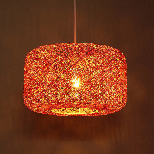 OOVOV Pendant Light Creative Bird Nest Pendant Lamps With Beige Rattan Lampshade 16&quot;D Natural Twine