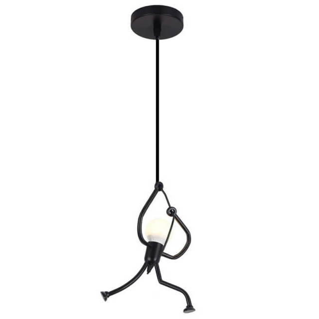 OOVOV Black Pendant Lighting Creative Little People 3 Lights Adjustable Hanging Lights for Bedroom Decor Iron Chandeliers for Indoor Dining Room