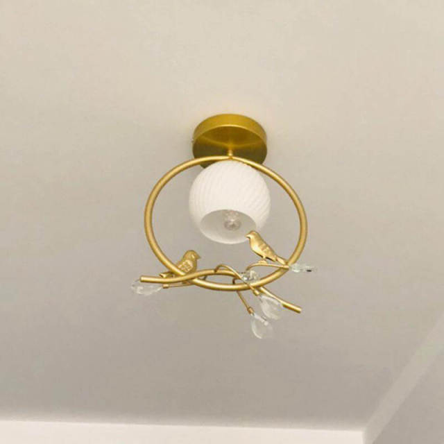OVOV Crystal Bird Ceiling Lamp Nordic Style Bedroom Kids Room Ceiling Lights Entrance Balcony Ceiling Light With Glass Lampshade
