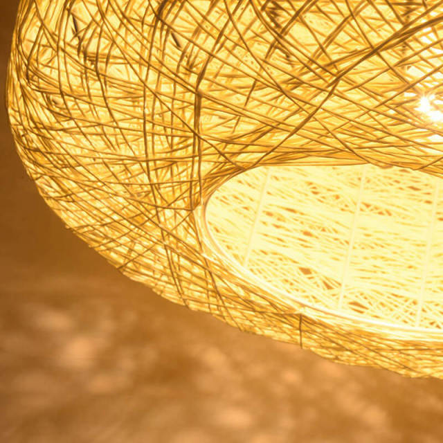 OOVOV Pendant Light Creative Bird Nest Pendant Lamps With Beige Rattan Lampshade 16&quot;D Natural Twine