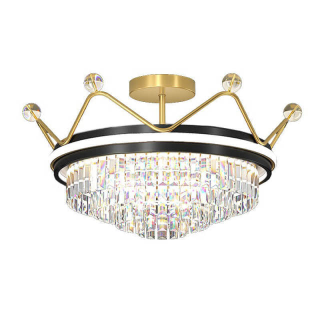 Gold 20 inch Wide Crystal Ceiling Light Crown Shape LED Flush Mount Crystal Ceiling Lighting