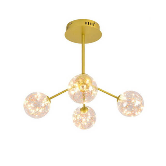 OOVOV Ceiling Pendant Light Fixtures Gold Iron Chandeliers with Glass Ball Lampshade for Bedroom Dining Room Balcony Entrance LED Light Sources