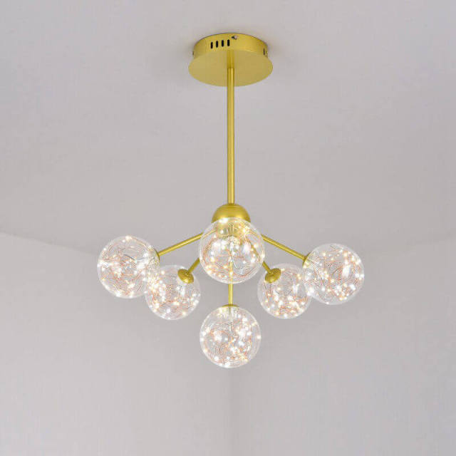 OOVOV Ceiling Pendant Light Fixtures Gold Iron Chandeliers with Glass Ball Lampshade for Bedroom Dining Room Balcony Entrance LED Light Sources