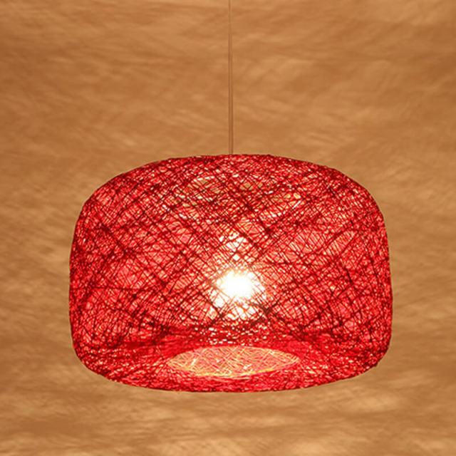 OOVOV Pendant Light Creative Bird Nest Pendant Lamps With Beige Rattan Lampshade 16&quot;D Natural Twine