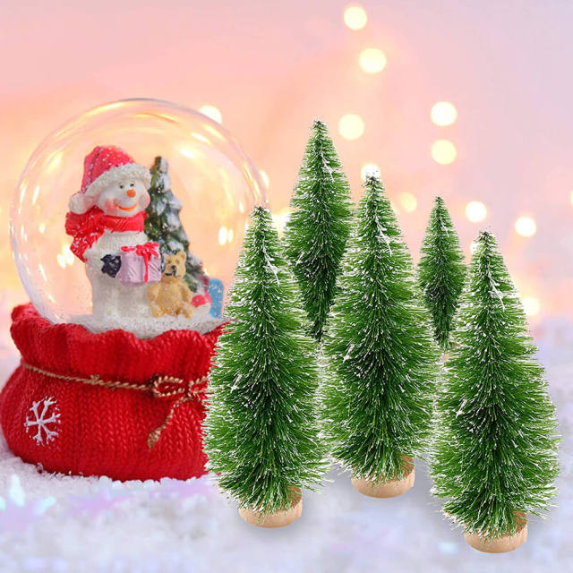 OOVOV 10Pcs Artificial Christmas Trees Mini Pine Tree with Snow Wood Base Decor 4.5CM