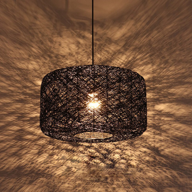 OOVOV Pendant Light Creative Bird Nest Pendant Lamps With Beige Rattan Lampshade 16&quot;D Natural Twine