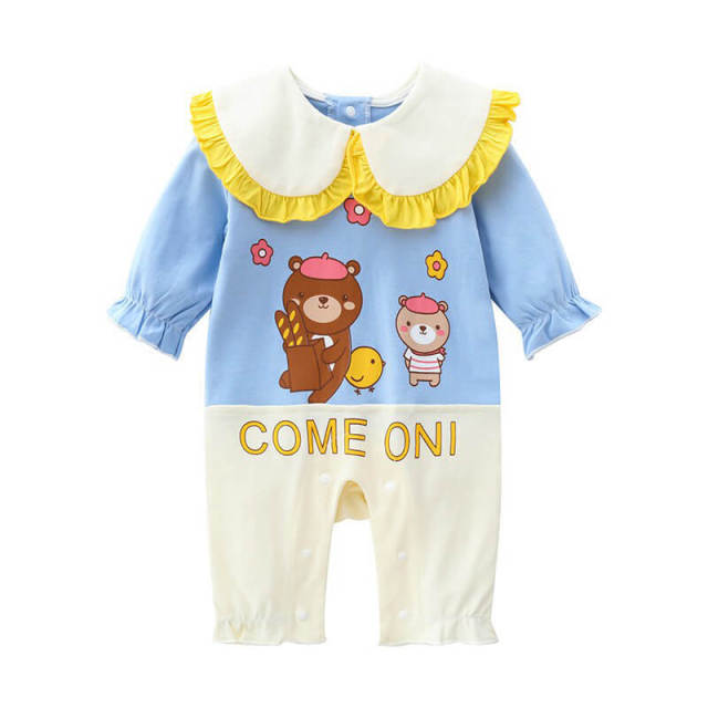 OOVOV Newborn Baby Boys Girls Romper,Cute Printed Cotton One Piece Jumpsuit Onesize Bodysuit,Long Sleeve Snap-button Placket,0-18 Months