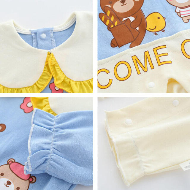 OOVOV Newborn Baby Boys Girls Romper,Cute Printed Cotton One Piece Jumpsuit Onesize Bodysuit,Long Sleeve Snap-button Placket,0-18 Months