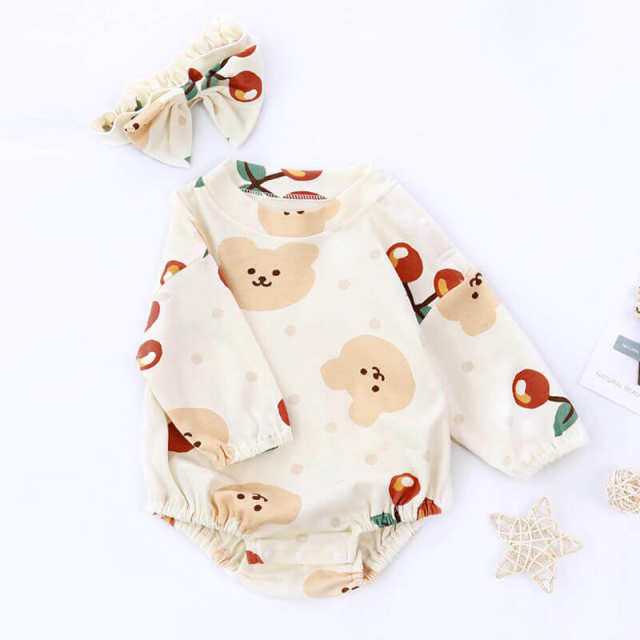 OOVOV Baby Girl Romper,Toddler Baby Rompers Headband Long Sleeve Cotton Romper Bodysuit Jumpsuit Baby Clothes