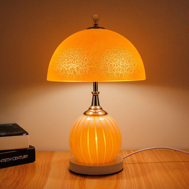 OOVOV Simple Designs Glass Pumpkin Table Lamp with Glass Shade Night Light Base Desk Lamp for Bedroom Study Room Office
